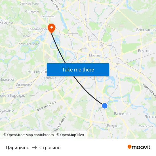 Царицыно to Строгино map