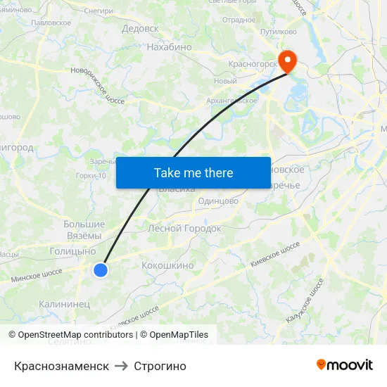 Краснознаменск to Строгино map