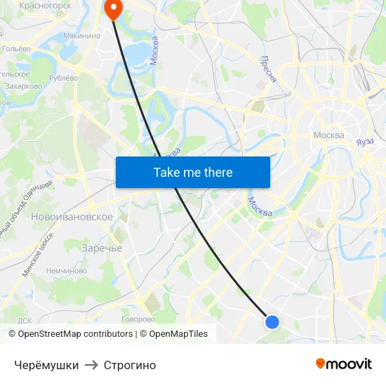 Черёмушки to Строгино map