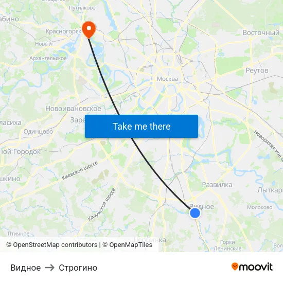 Видное to Строгино map