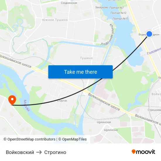 Войковский to Строгино map