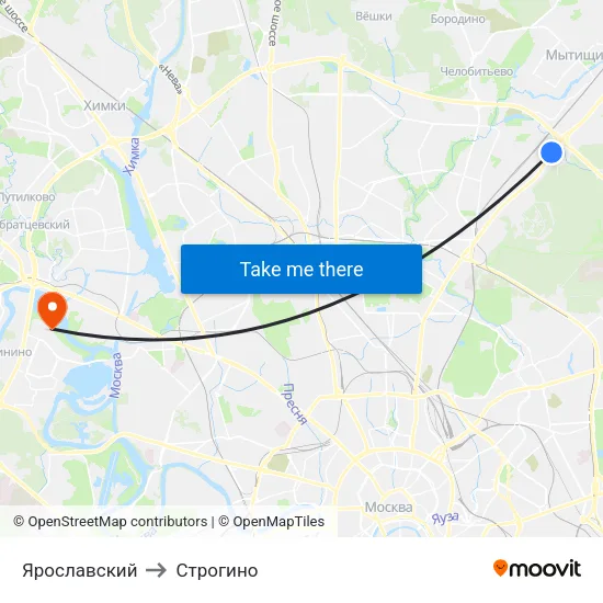 Ярославский to Строгино map