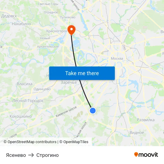 Ясенево to Строгино map
