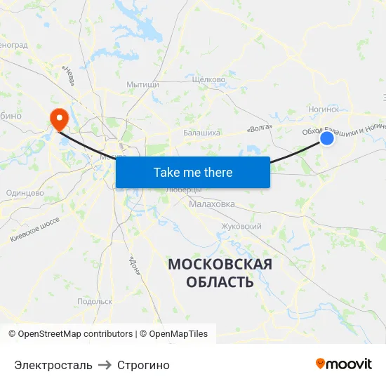 Электросталь to Строгино map