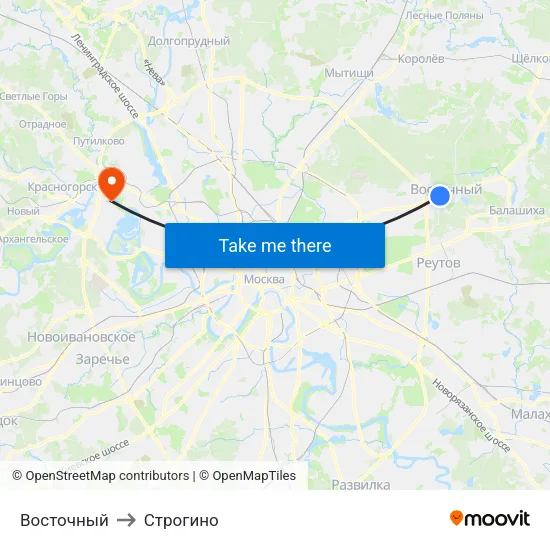 Восточный to Строгино map