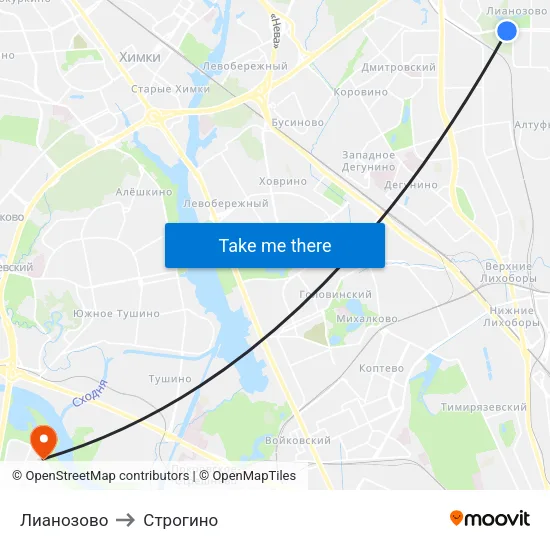 Лианозово to Строгино map