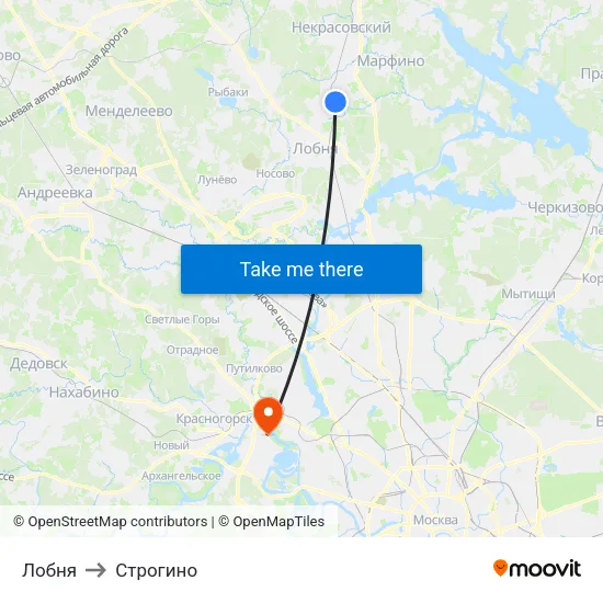 Лобня to Строгино map
