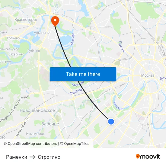 Раменки to Строгино map