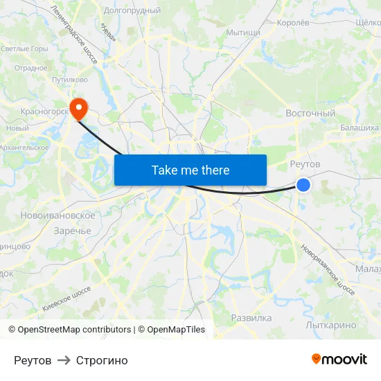 Реутов to Строгино map