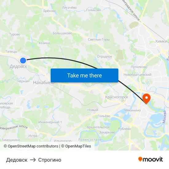 Дедовск to Строгино map