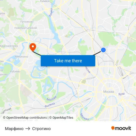 Марфино to Строгино map