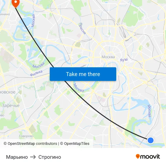 Марьино to Строгино map
