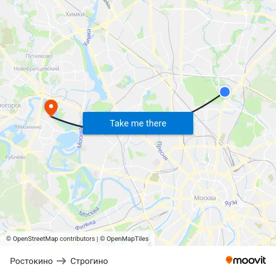 Ростокино to Строгино map