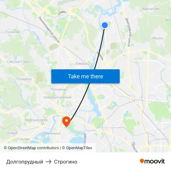 Долгопрудный to Строгино map