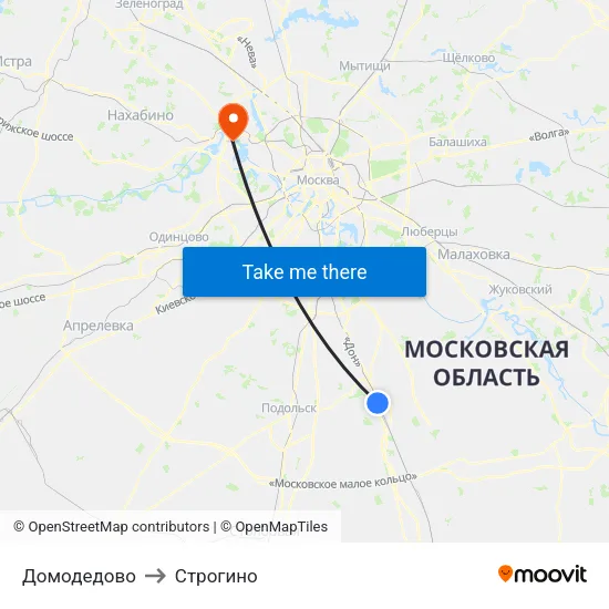 Домодедово to Строгино map