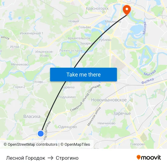 Лесной Городок to Строгино map