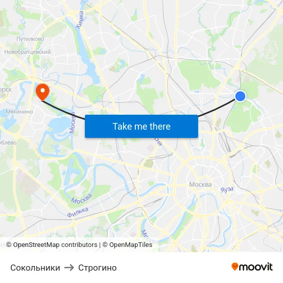 Сокольники to Строгино map