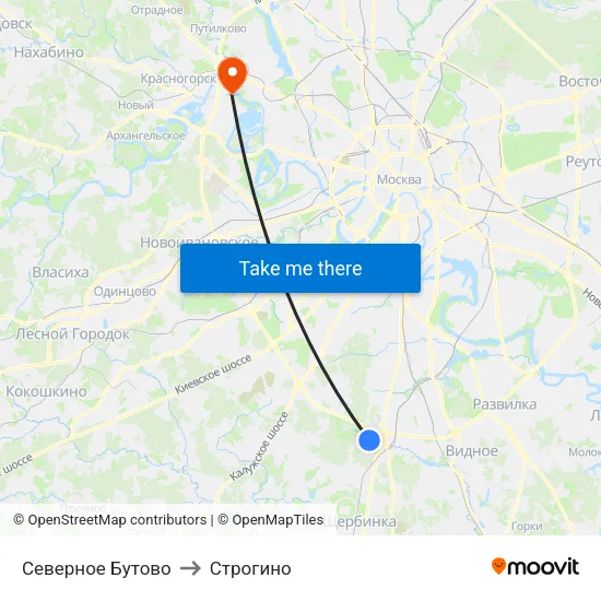 Северное Бутово to Строгино map