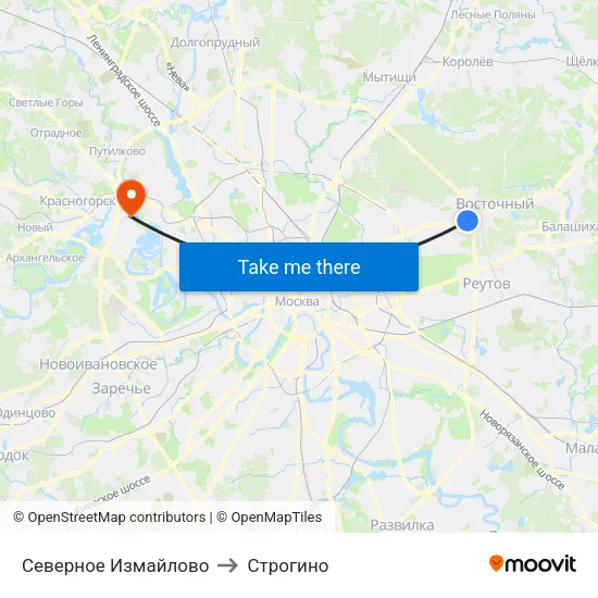 Северное Измайлово to Строгино map