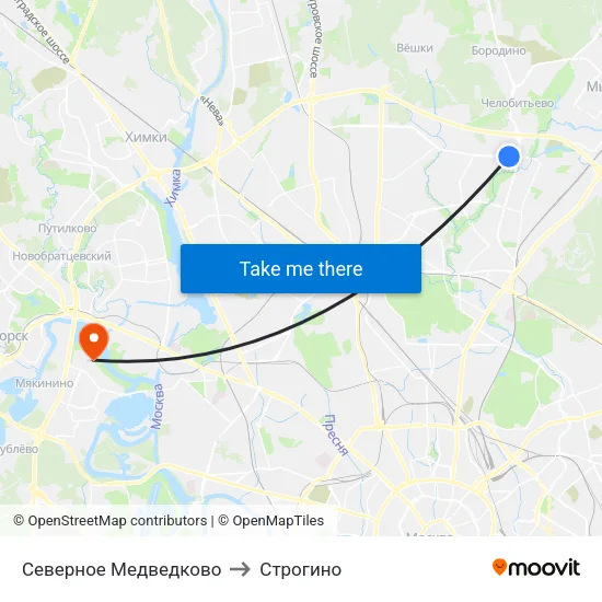 Северное Медведково to Строгино map