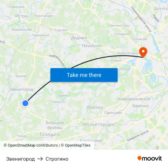 Звенигород to Строгино map