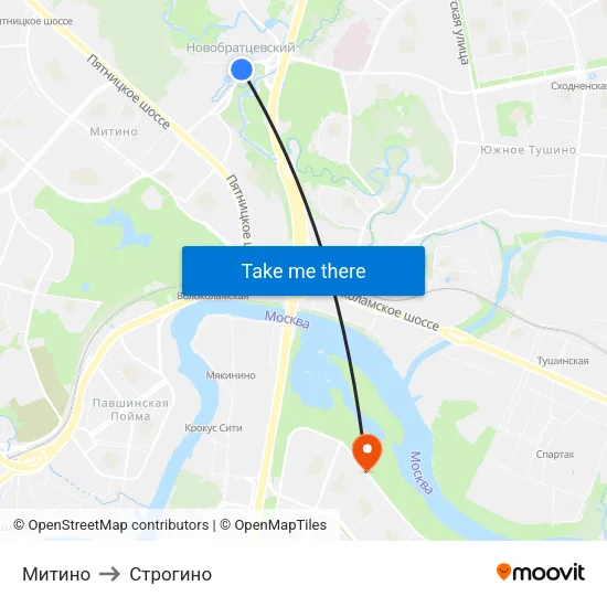 Митино to Строгино map