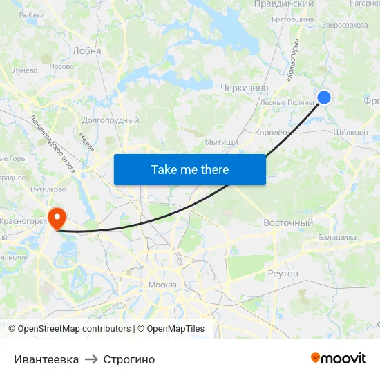 Ивантеевка to Строгино map