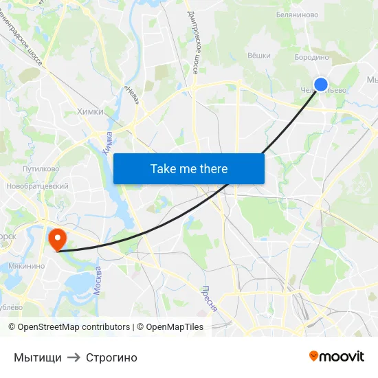 Мытищи to Строгино map