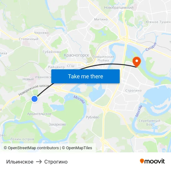 Ильинское to Строгино map