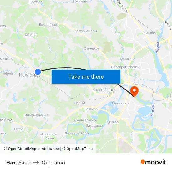 Нахабино to Строгино map