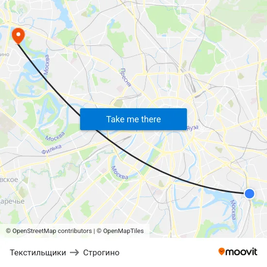Текстильщики to Строгино map