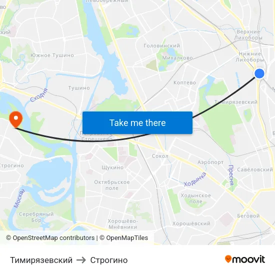 Тимирязевский to Строгино map