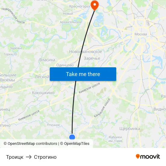 Троицк to Строгино map