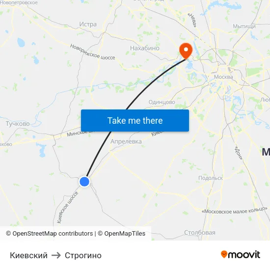 Киевский to Строгино map