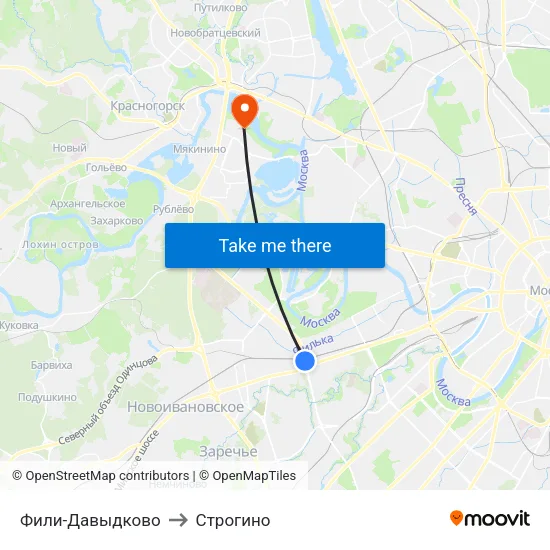 Фили-Давыдково to Строгино map