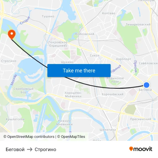 Беговой to Строгино map