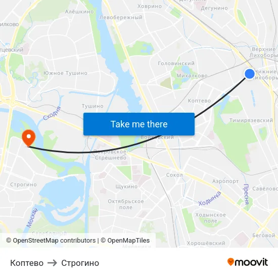 Коптево to Строгино map