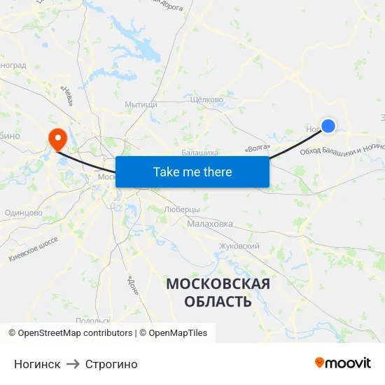 Ногинск to Строгино map