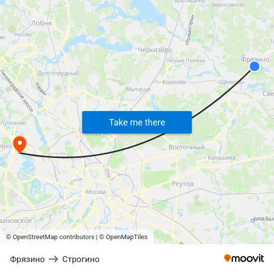 Фрязино to Строгино map