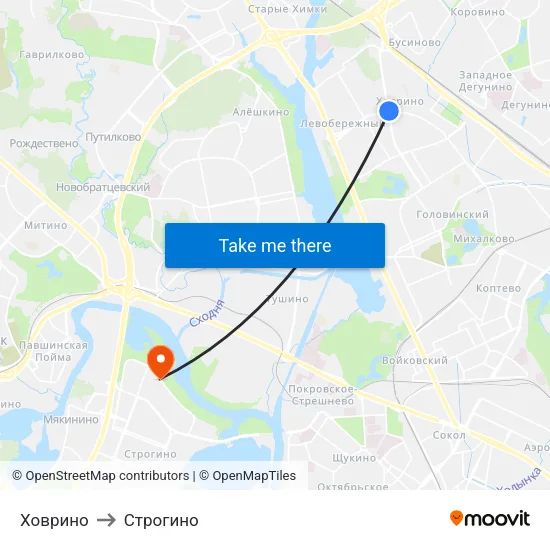 Ховрино to Строгино map