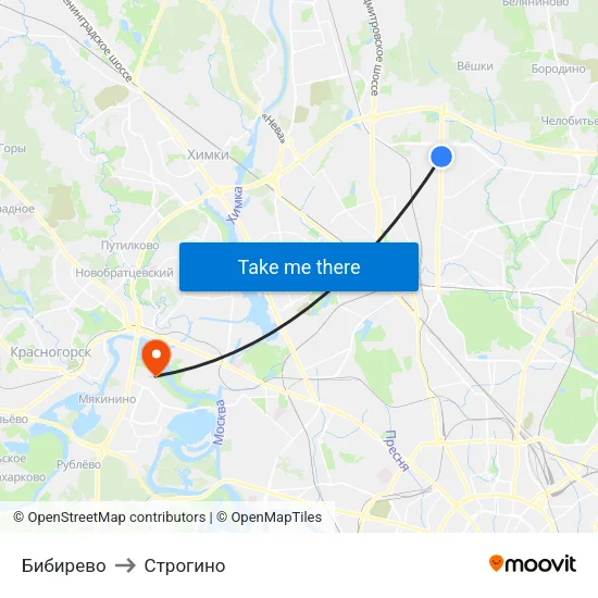 Бибирево to Строгино map