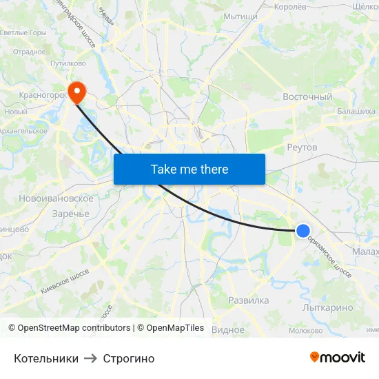 Котельники to Строгино map