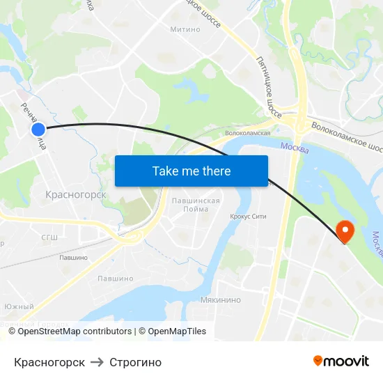 Красногорск to Строгино map