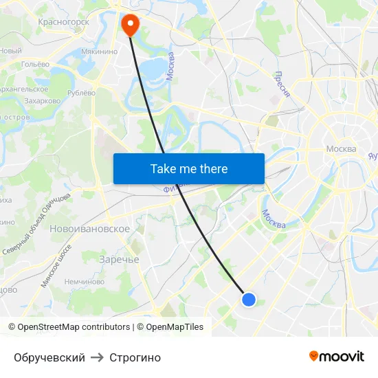 Обручевский to Строгино map