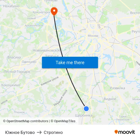 Южное Бутово to Строгино map