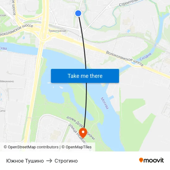 Южное Тушино to Строгино map