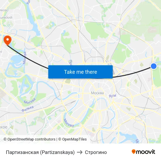 Партизанская (Partizanskaya) to Строгино map