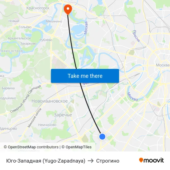 Юго-Западная (Yugo-Zapadnaya) to Строгино map