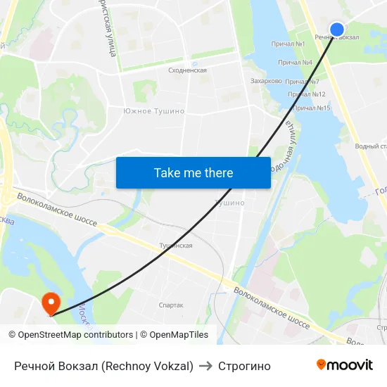 Речной Вокзал (Rechnoy Vokzal) to Строгино map