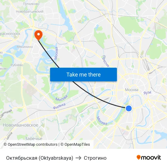 Октябрьская (Oktyabrskaya) to Строгино map